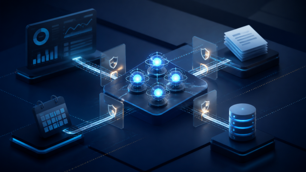 Agenti AI con percorsi controllati, autorizzazioni e audit trail in un ambiente aziendale digitale